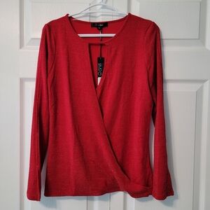 Elegant Red Shimmer Wrap Front Women's Top